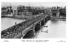 London Westminster Bridge,Royal Barge 1919,Peace Pageant 1919,river view